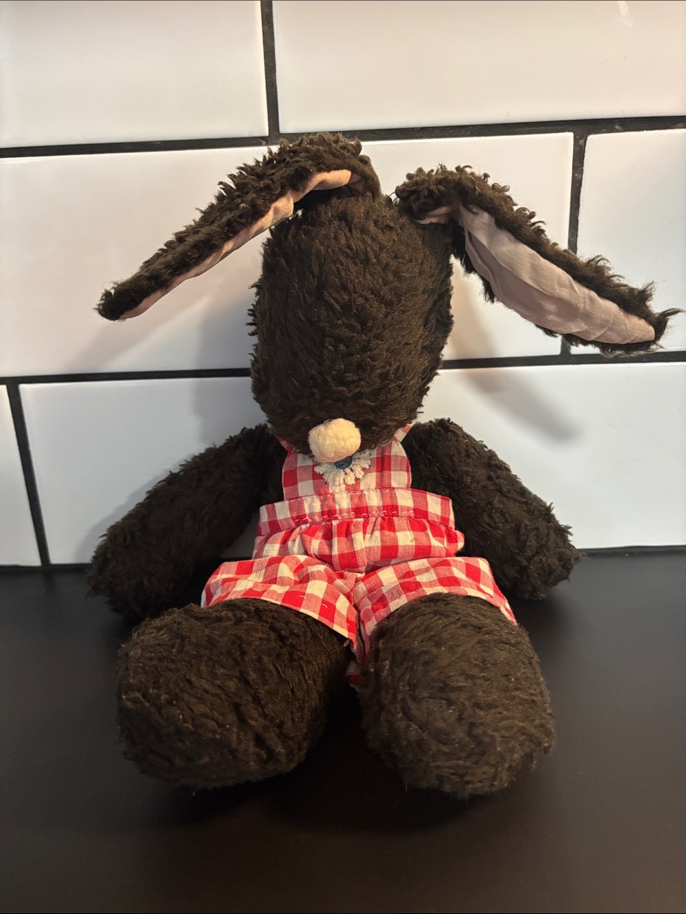 Rare Vintage 70’s Japanese Showa-Era Kistch Bunny Plush with Gingham Overalls